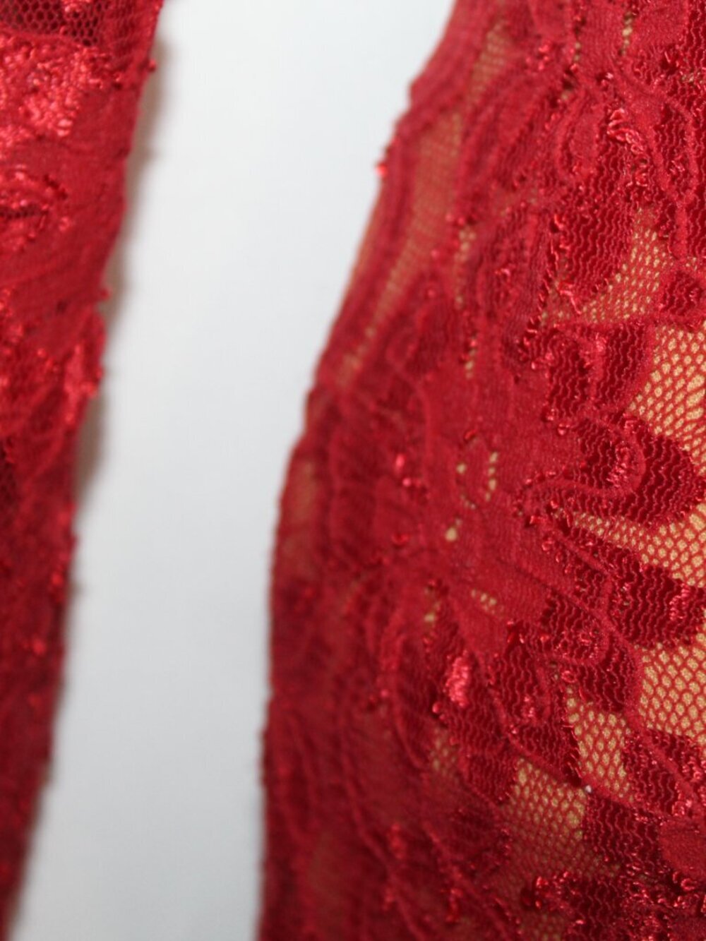 Vtg 90s women's dress size L red nude illusion long sleeve tight fitting flapper - Picture 12 of 14